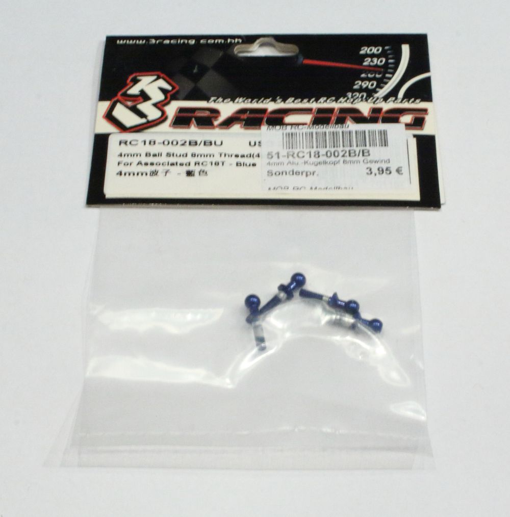 3 Racing RC18-002BB 4mm Alu.-Kugelkopf 8mm Gewinde RC18T Detail Bn 3 Racing RC18-002BB Detail Bn