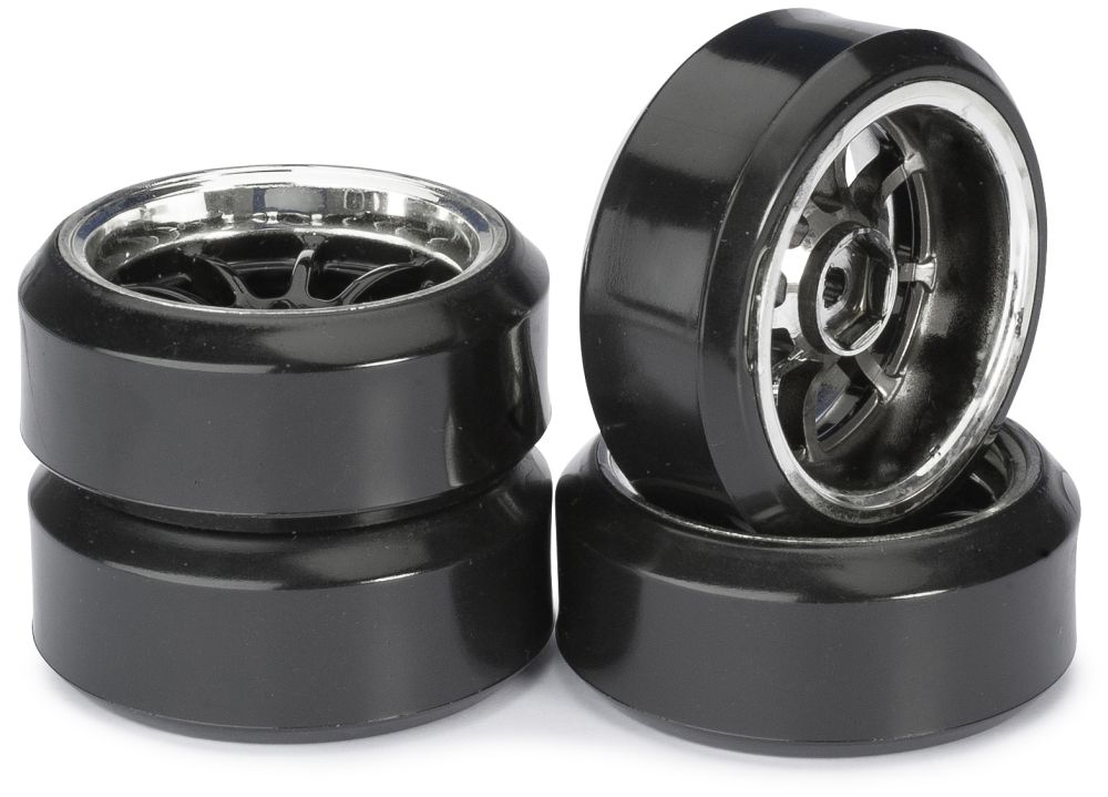 Absima 2510045 1:10 Drift Räder 9-Speichen schwarz-chrom Profil C (4) Absima 2510045
