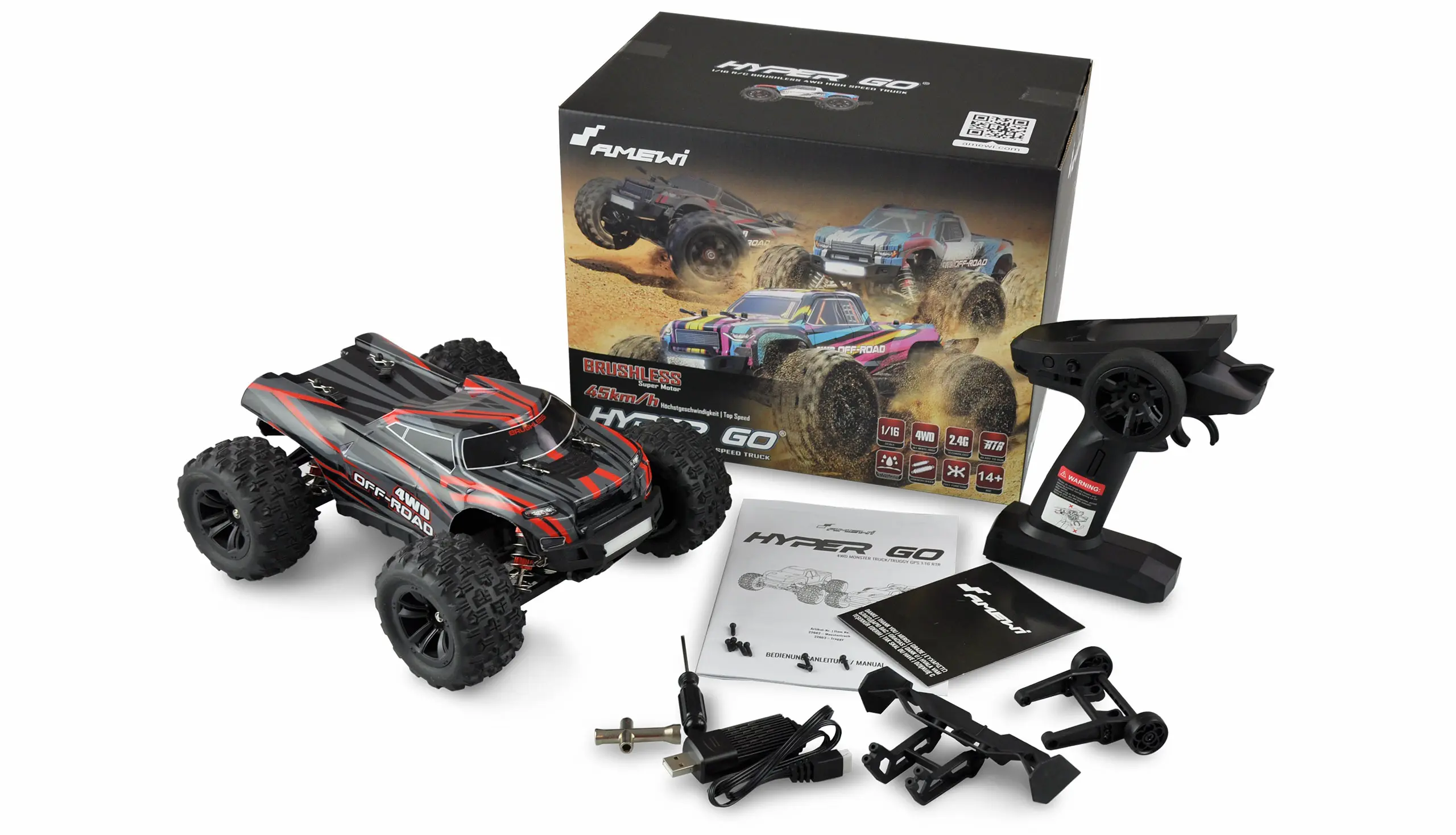 Amewi 22629 Amewi Hyper GO Truggy Brushless 4WD 1/16 RTR Schwarz/Rot Detail 1 Amewi 22629 Detail 1
