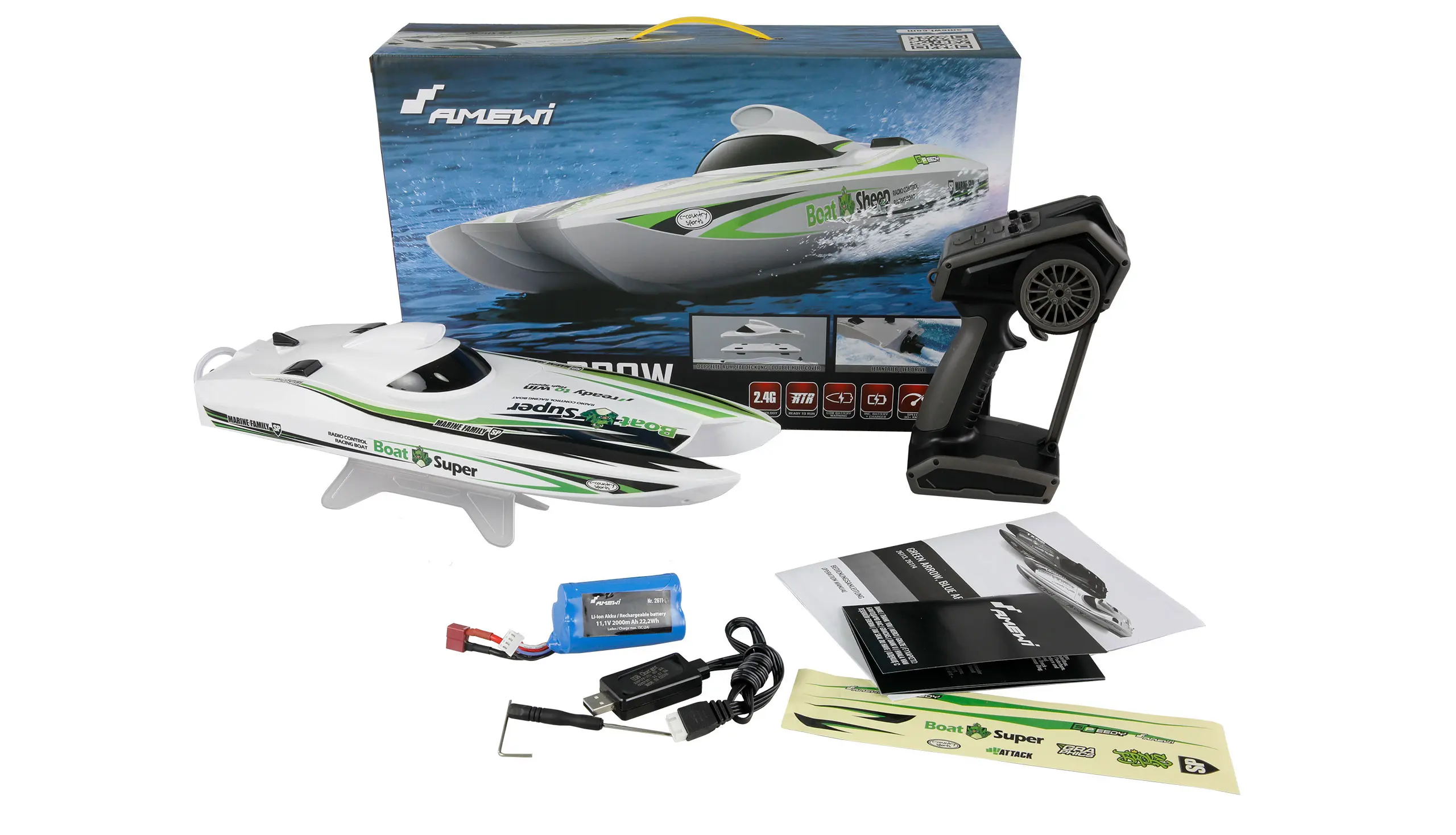 Amewi 26113 Green Arrow Katamaran Brushless Jetantrieb 400mm RTR Detail 1 Amewi 26113 Detail 1