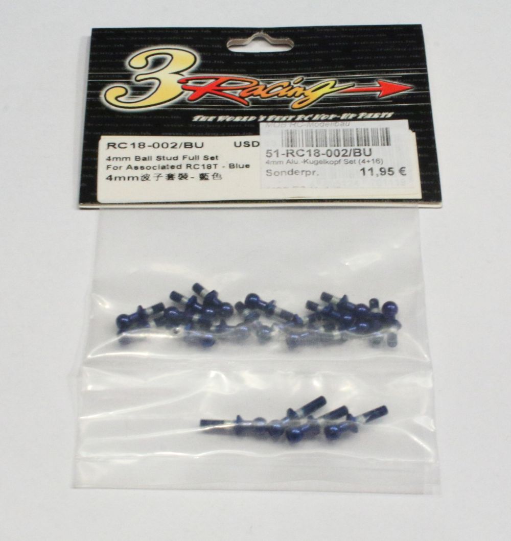 3 Racing RC18-002BU 4mm Alu.-Kugelkopf Set (4+16) RC18T Detail BUn 3 Racing RC18-002BU Detail BUn