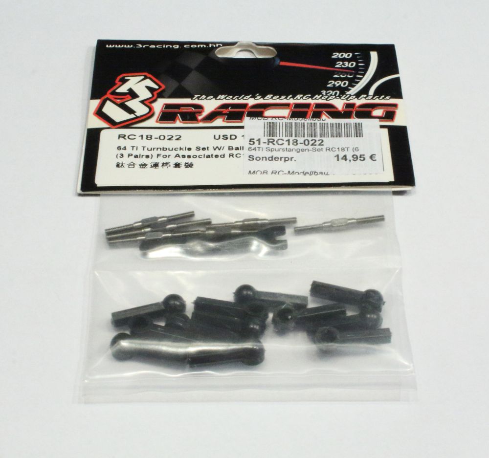 3 Racing RC18-022 64Ti Spurstangen-Set RC18T 3 Racing RC18-022