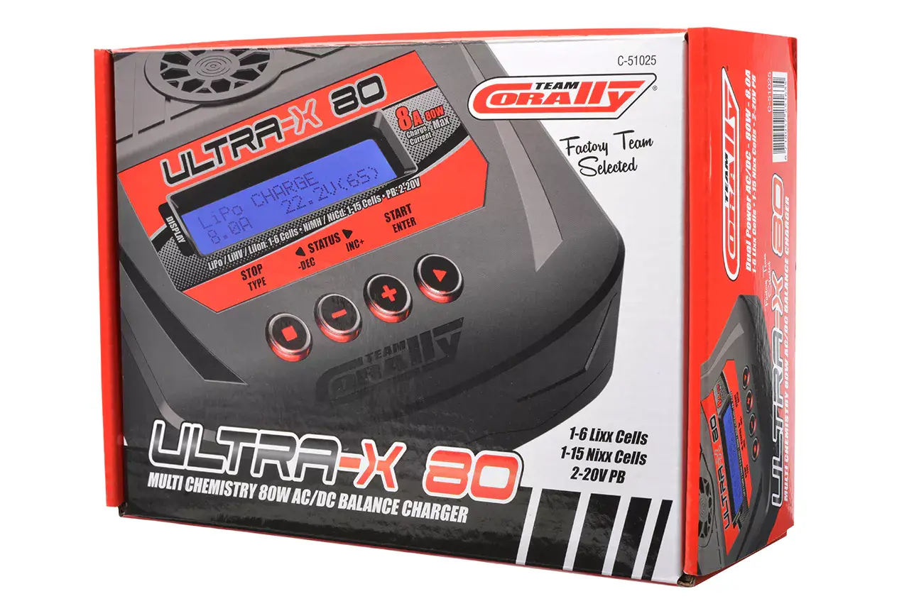 Corally C-51025-EU ULTRA-X 80 AC DC Ladegerät 80W 8A LiPo NiMH Universal Charger Detail 3 Corally C-51025-EU Detail 3