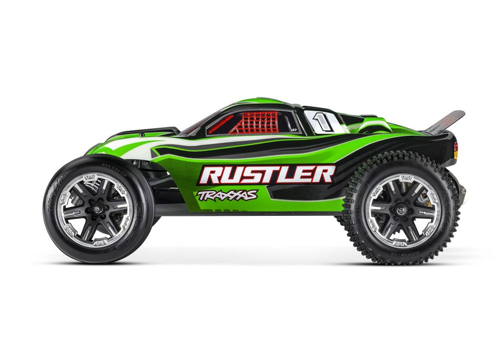 Traxxas 37054-8GRN 1:10 Rustler 2WD Brushed, Akku, 4A Ladegerät grün RTR Detail 1 Traxxas 37054-8GRN Detail 1