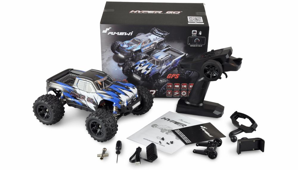 Amewi 22602 Hyper GO Monstertruck brushed 4WD mit GPS 1:16 RTR blau Detail 1 Amewi 22602 Detail 1
