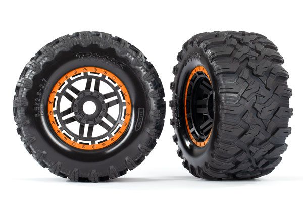 Traxxas 8972T Maxx Komplettrad All-Terrain schwarz/orange Felge (2) Traxxas 8972T